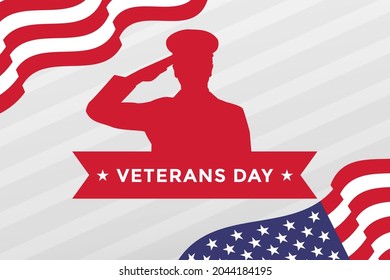 veterans day with the flag of America and silhouette saluting