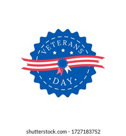 Veterans Day flat color vector badge. Honor and glory to served soldier. American national holiday sticker. Celebratory ceremony patch. Civil War memory day isolated design element