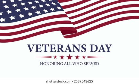 Veteran's Day with Fluttering American flag on the background vector illustration