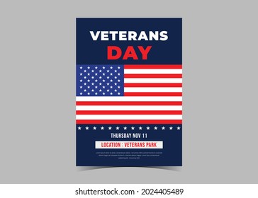 Veterans day flyer design.  American veterans day celebration flyer template design