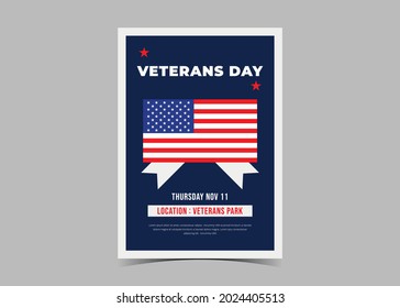 Veterans day flyer design.  American veterans day celebration flyer template design