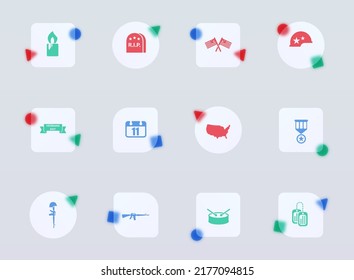 veterans day glass morphism trendy style icons. vehicle transparent glass color vector icon with color figures. for web and ui design, mobile apps and promo business advertising