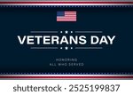 Veterans Day greeting card with American flag illustration. Vector Illustration.