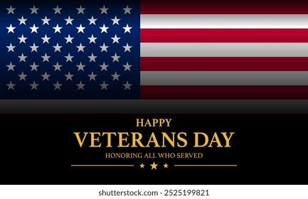 Veterans Day greeting card with American flag illustration. Vector Illustration.