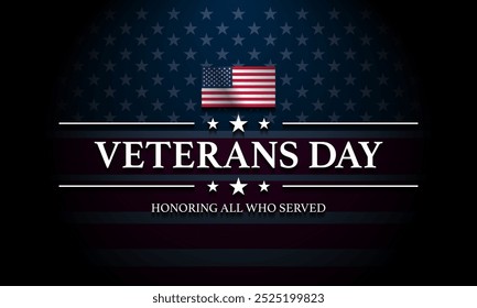Veterans Day greeting card with American flag illustration. Vector Illustration.