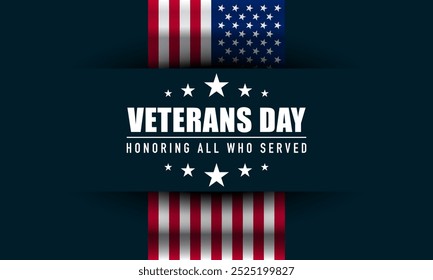 Veterans Day greeting card with American flag illustration. Vector Illustration.