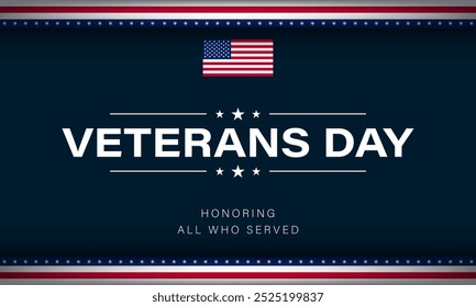 Veterans Day greeting card with American flag illustration. Vector Illustration.