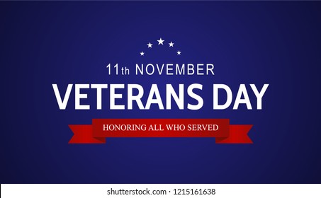 Veterans day greeting card design on blue background. - Vector