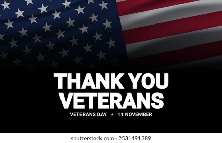 Veterans Day Greeting Card Design. Veterans day illustration with American flag. Veterans Day Celebration Template Design.