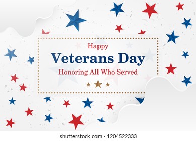 Veterans Day. Greeting card with font inscription on a starry background. National American holiday event. Flat vector illustration EPS10.