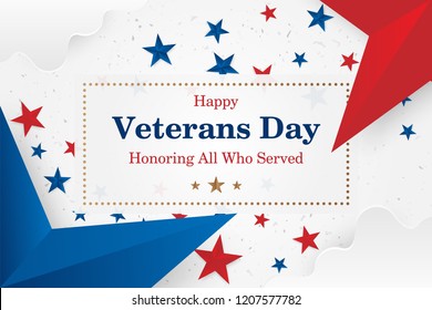 Veterans Day. Greeting card with font inscription on a starry background. National American holiday event. Flat vector illustration EPS10.