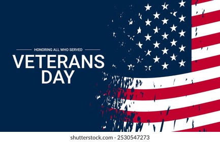 Veterans Day greeting card with Grunge American flag illustration. Veterans Day Celebration Template Design.