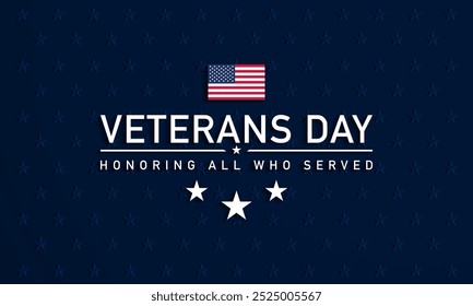 Veterans Day Greeting Card with stars on blue background. Vector Illustration.