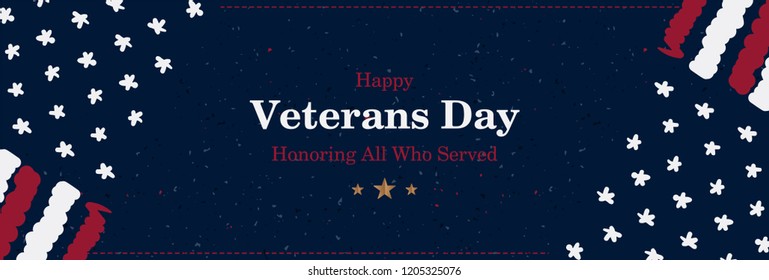 Veterans Day. Greeting card with USA flag on background with texture. National American holiday event. Flat vector illustration EPS10.