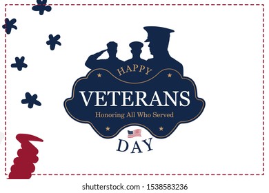 Veterans Day. Greeting card with USA flag on background. National American holiday event. Flat vector illustration EPS10