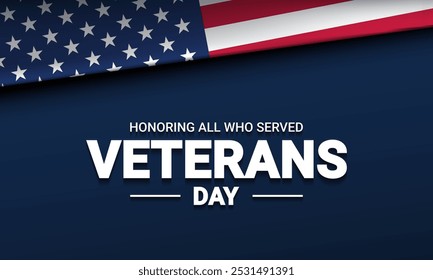 Veterans Day greeting card with USA flag illustration. Veterans Day Celebration Template Design.