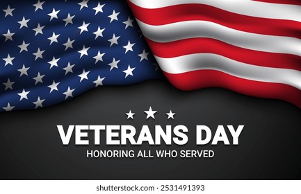 Veterans Day greeting card with USA flag illustration. Veterans Day Celebration Template Design.
