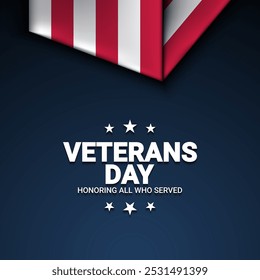 Veterans Day greeting card with USA flag illustration. Veterans Day Celebration Template Design.