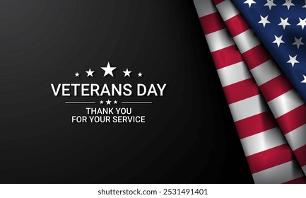 Veterans Day greeting card with USA flag illustration. Veterans Day Celebration Template Design.