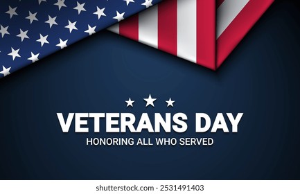 Veterans Day greeting card with USA flag illustration. Veterans Day Celebration Template Design.