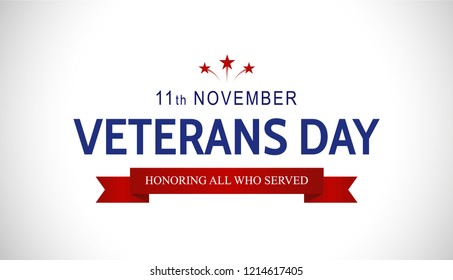 Veterans day greeting card vector. National USA holiday 11th of november