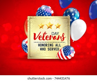 Veterans day greeting illustration. Honoring all who served. November 11. Vector 