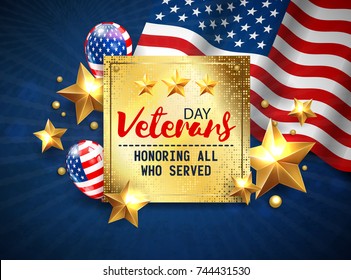 Veterans day greeting illustration. Honoring all who served. November 11. Vector 