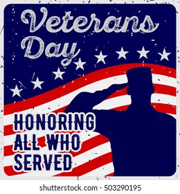 Veterans day greeting poster  in vintage style. 