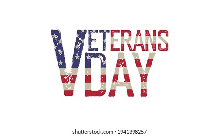 Veterans day. Grunge word sign on flag background. Vector illustration