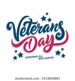 Veterans Day hand lettering. Creative graphic design for United States Veteran's Day greetings and invitations. Vector illustration.	