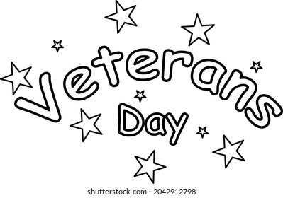 Veterans Day  holiday  Coloring book  text  Coloration page for kids adult  Vector illustration modern