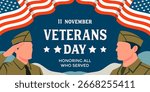 veterans day honoring all served horizontal banner illustration in flat style