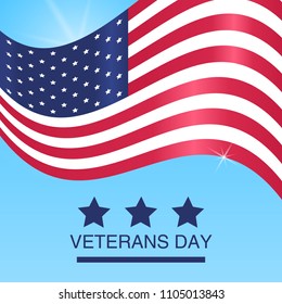 Veterans Day. Honoring all who served. USA  flag on Blue  background. Vector Illustration