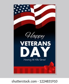 Veterans day. Honoring all who served. November 11. Vector