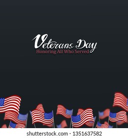 veterans day, honoring all who served, posters, modern 3D design vector illustration