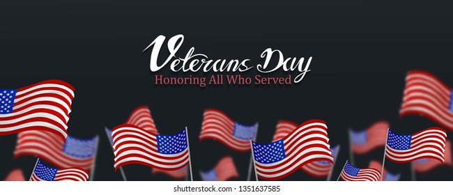 veterans day, honoring all who served, posters, modern 3D design vector illustration