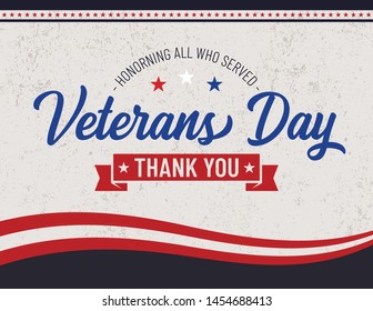Veterans Day. Honoring all who served with thank you banner. 
