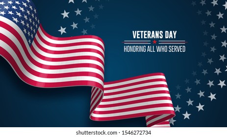 Veterans Day. Honoring all who served. USA flag on background. Stars
