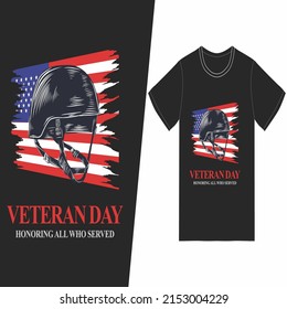 veterans day honoring all who served with army helmet and usa flag