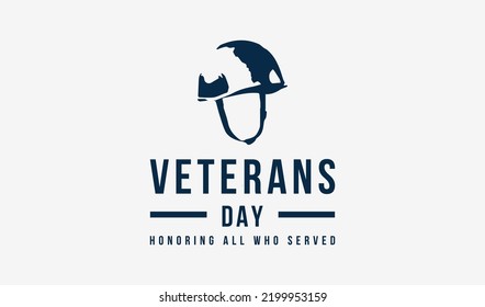 Veterans day. Honoring all who served. November 11 With Soldier Helmet