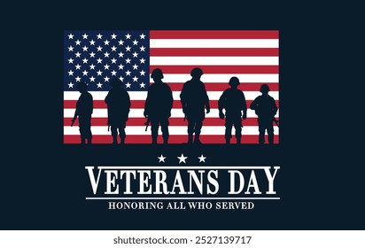 Veterans Day Honoring all who served Background Design. Banner, Poster, Greeting Card. Vector Illustration