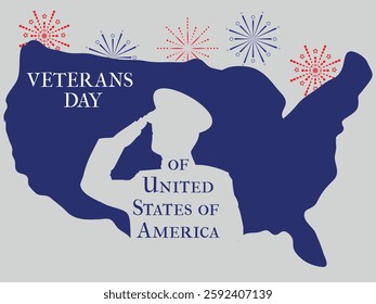 Veterans Day, honoring all who served the United States of America, Military silhouette, USA Map, Salute, vector illustration