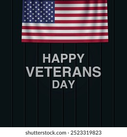 Veterans day horizontal usa flag realistic black wall vector. Honoring you for your service. November 11. social post, banner, and web page.