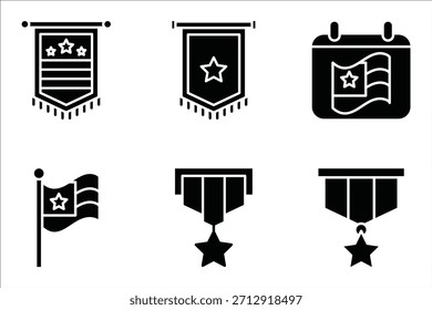 Veteranentag-Symbolsatz, bestehend aus Vektorsymbolen einzeln auf weißem Hintergrund.