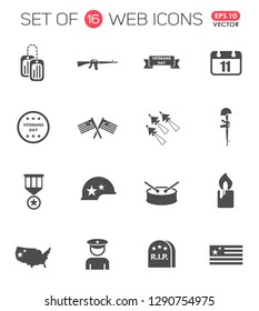 veterans day icon set. veterans day web icons for your project
