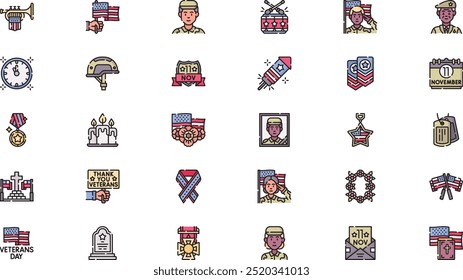 Veterans day icons High-Quality Vector Icons Collection with Editable Stroke. Ideal for Professional and Creative Projects.