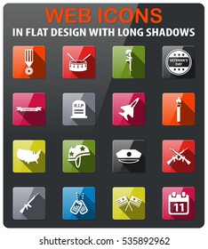 Veterans Day icons set in flat design with long shadow