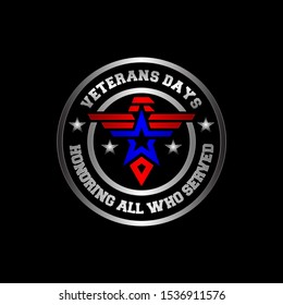Veterans day logo with elegance gradation color. Army emblem or badge symbol with eagle and star illustration in flat design pictogram