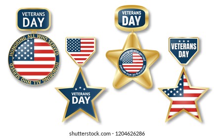 Veterans day logo set. Realistic illustration of veterans day vector logo set for web design