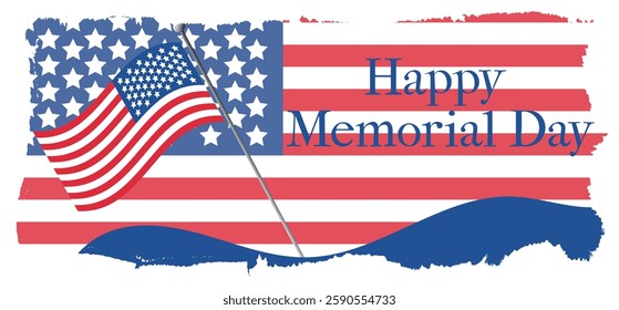 Veterans Day, Memorial Day, USA Flag, Happy Memorial Day, Honoring All Who Served Stars, Vector Illustration, Brushes
